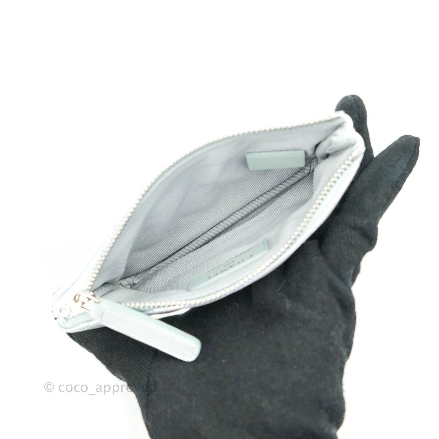 Chanel Mini Quilted O Case Iridescent Icy Blue Calfskin Silver Hardware