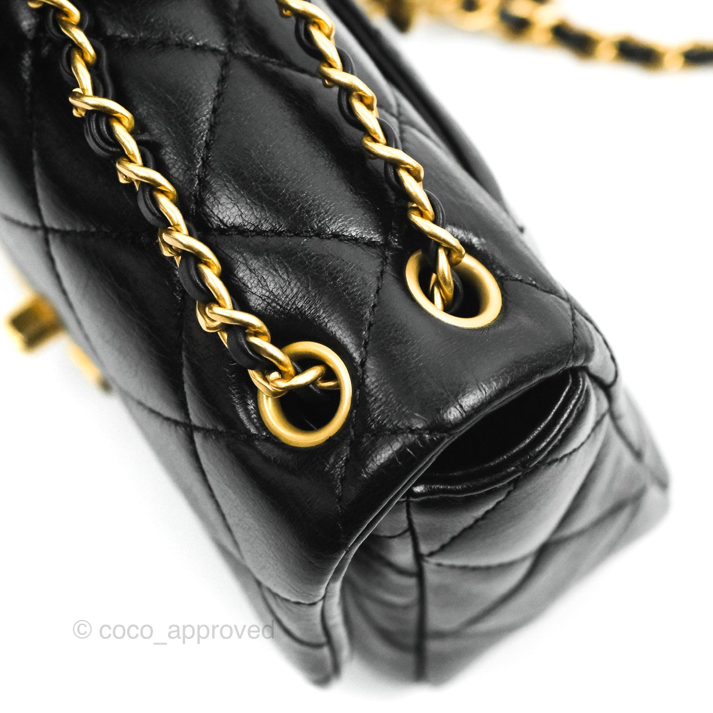 Chanel Flap Chain Bag Black Shiny Calfskin Aged Gold Hardware