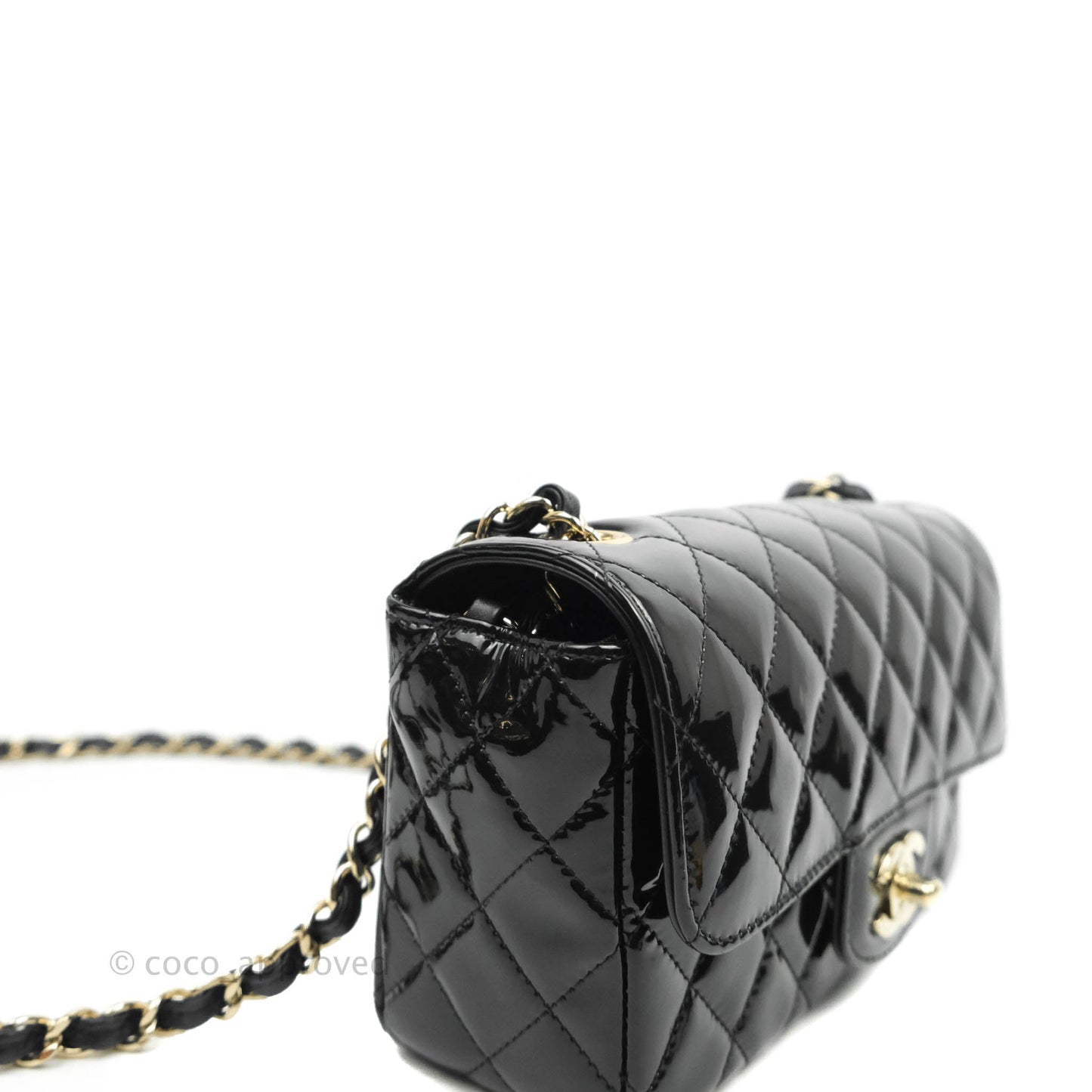 Chanel Quilted Mini Rectangular Flap Black Patent Gold Hardware