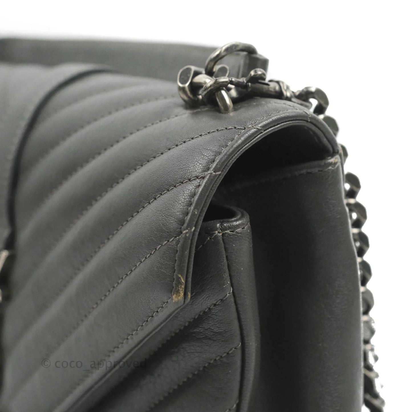 Saint Laurent Chevron Medium College Grey Chain Bag Ruthenium Hardware