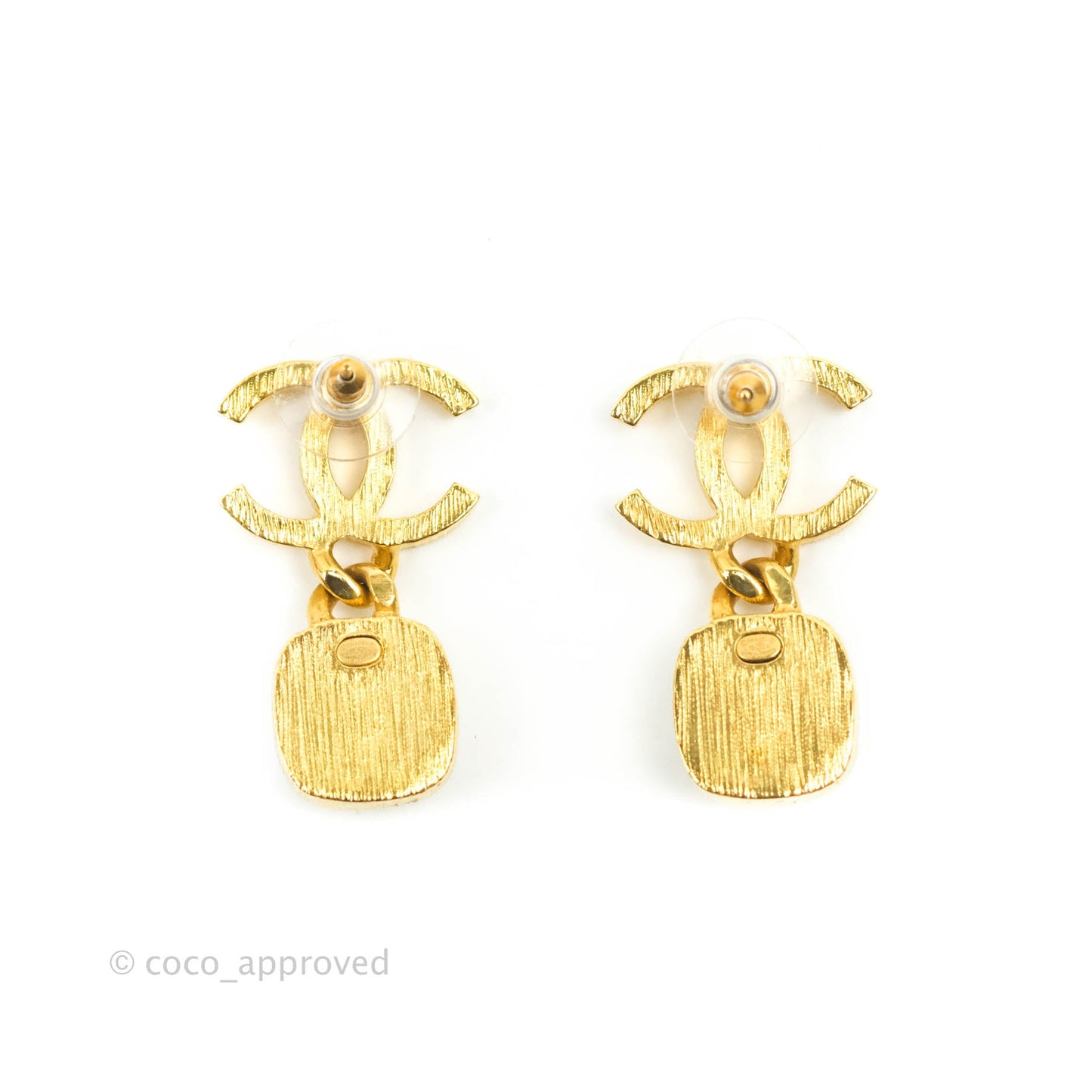 Chanel CC Drop Pearl Earrings Gold Tone 20K