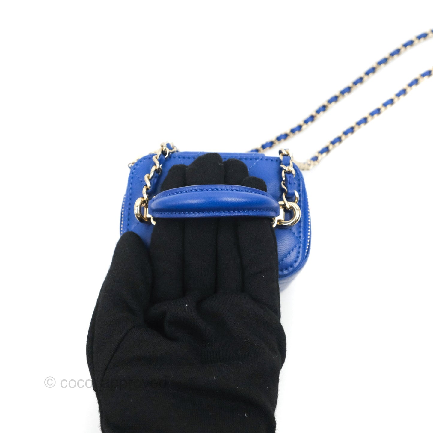 Chanel Mini Top Handle Vanity With Chain Blue Lambskin Gold Hardware