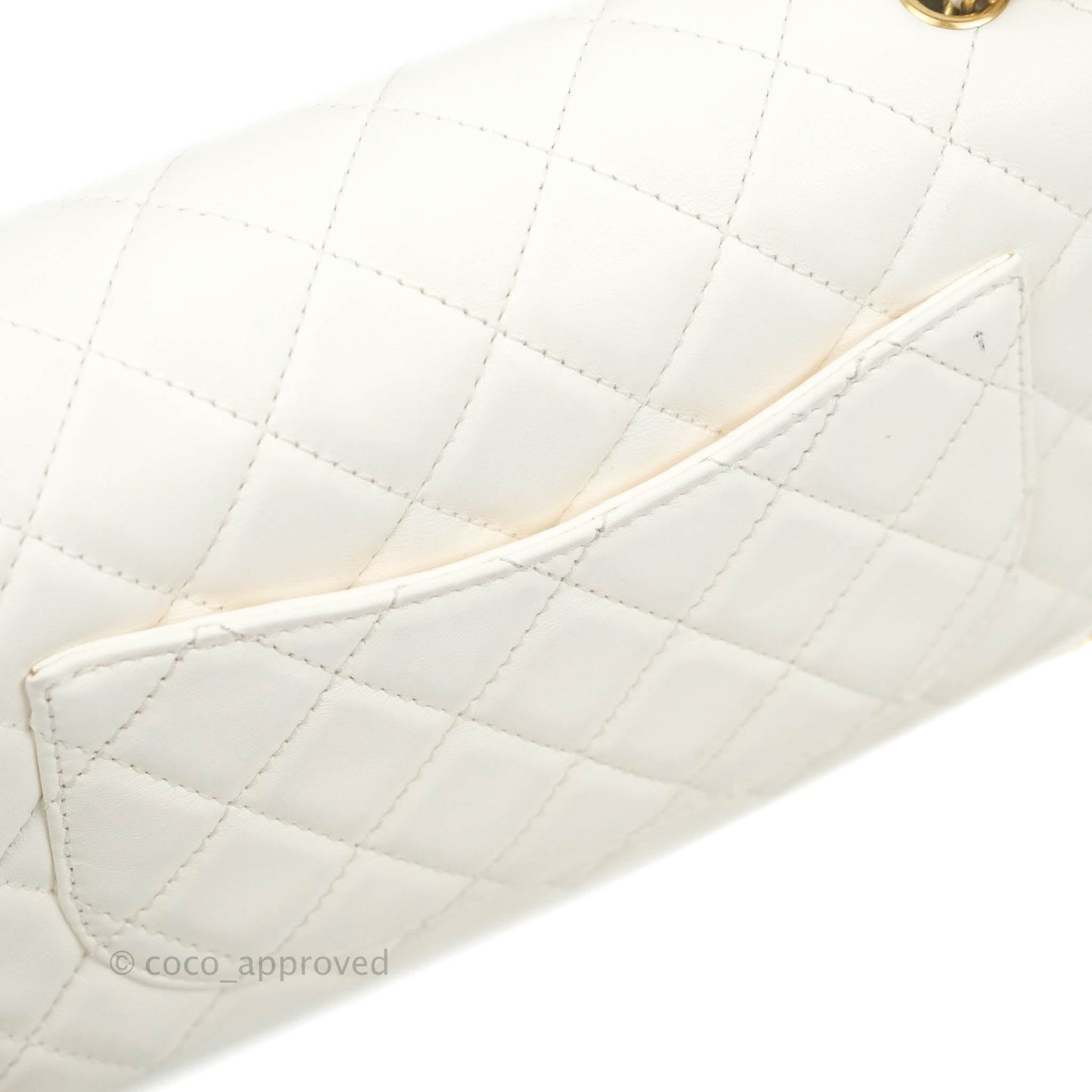 Chanel Mini Rectangular Pearl Crush Quilted White Lambskin Aged Gold Hardware