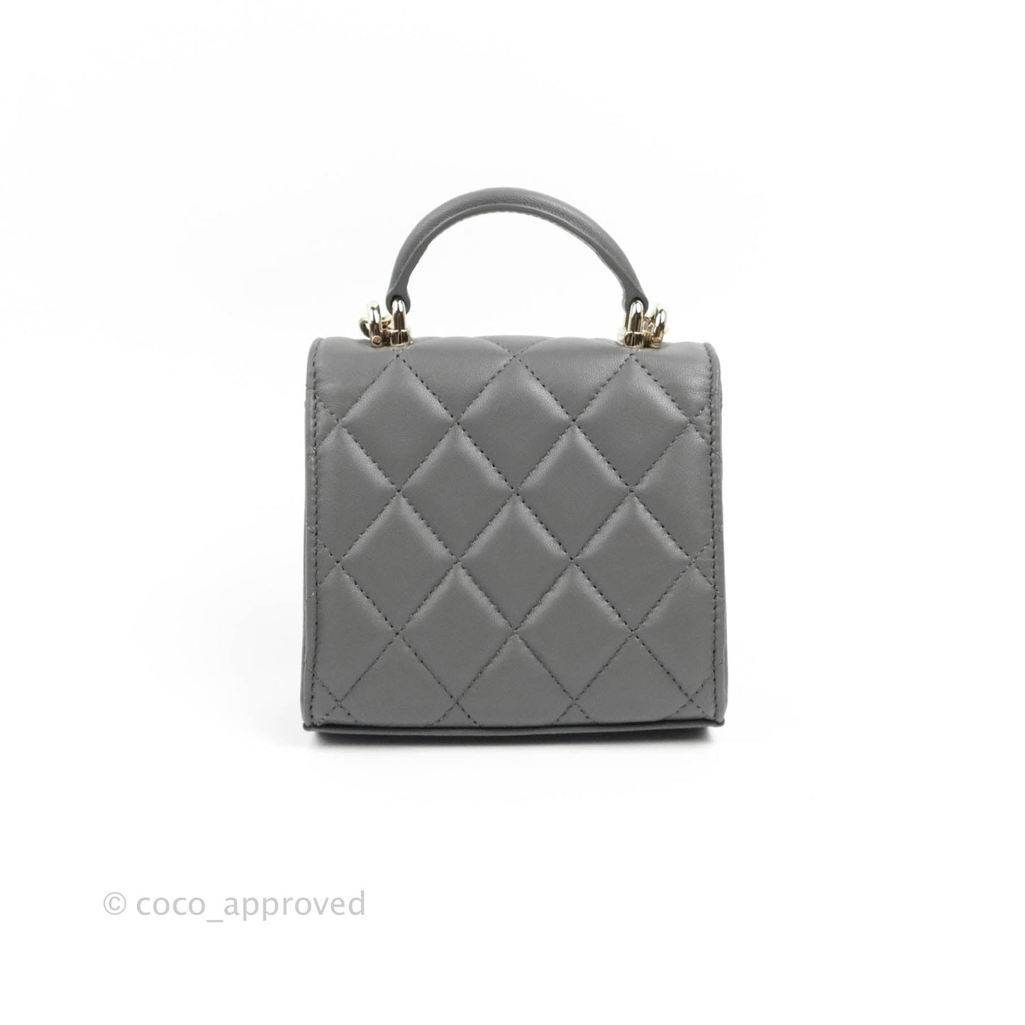 Chanel Mini Handle Clutch With Chain Grey Lambskin Gold Hardware