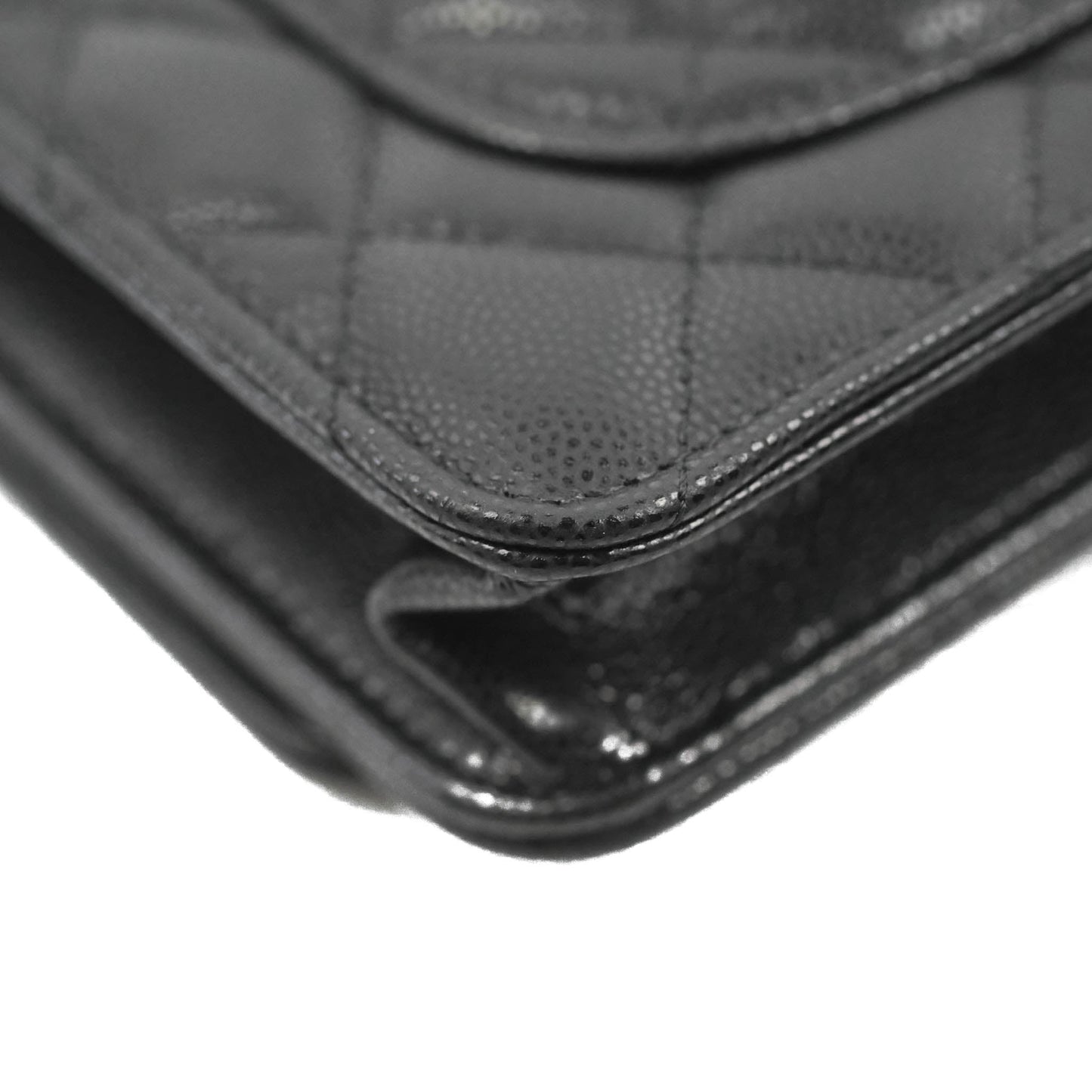 Chanel Quilted Gold CC Coin Wallet on Chain WOC Black Caviar Gold Hardware