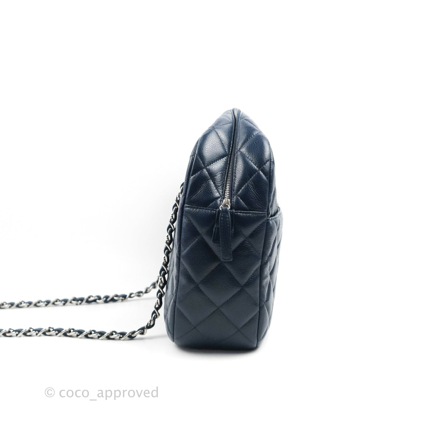 Chanel Quilted Large Classic Camera Bag Navy Caviar Silver Hardware