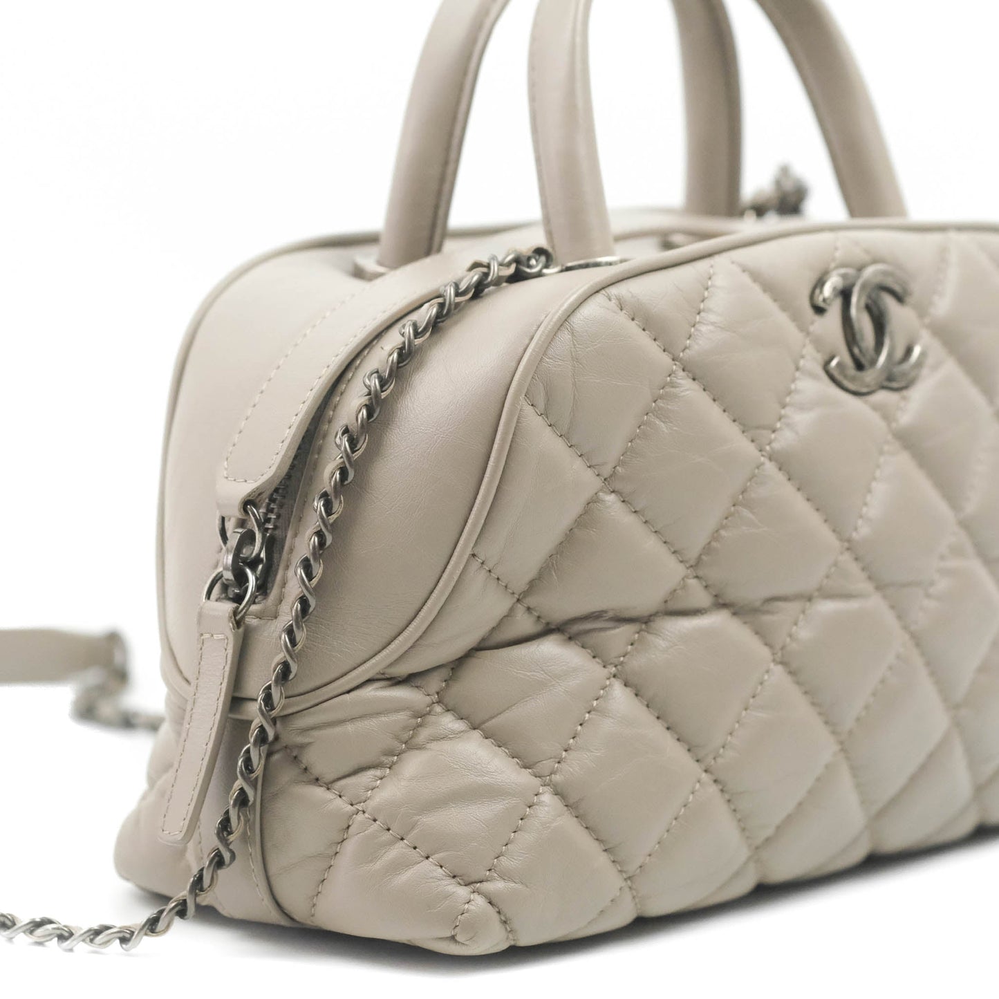 Chanel Quilted Small Coco Handle Bowling Bag Grey Aged Calfskin Ruthenium Hardware