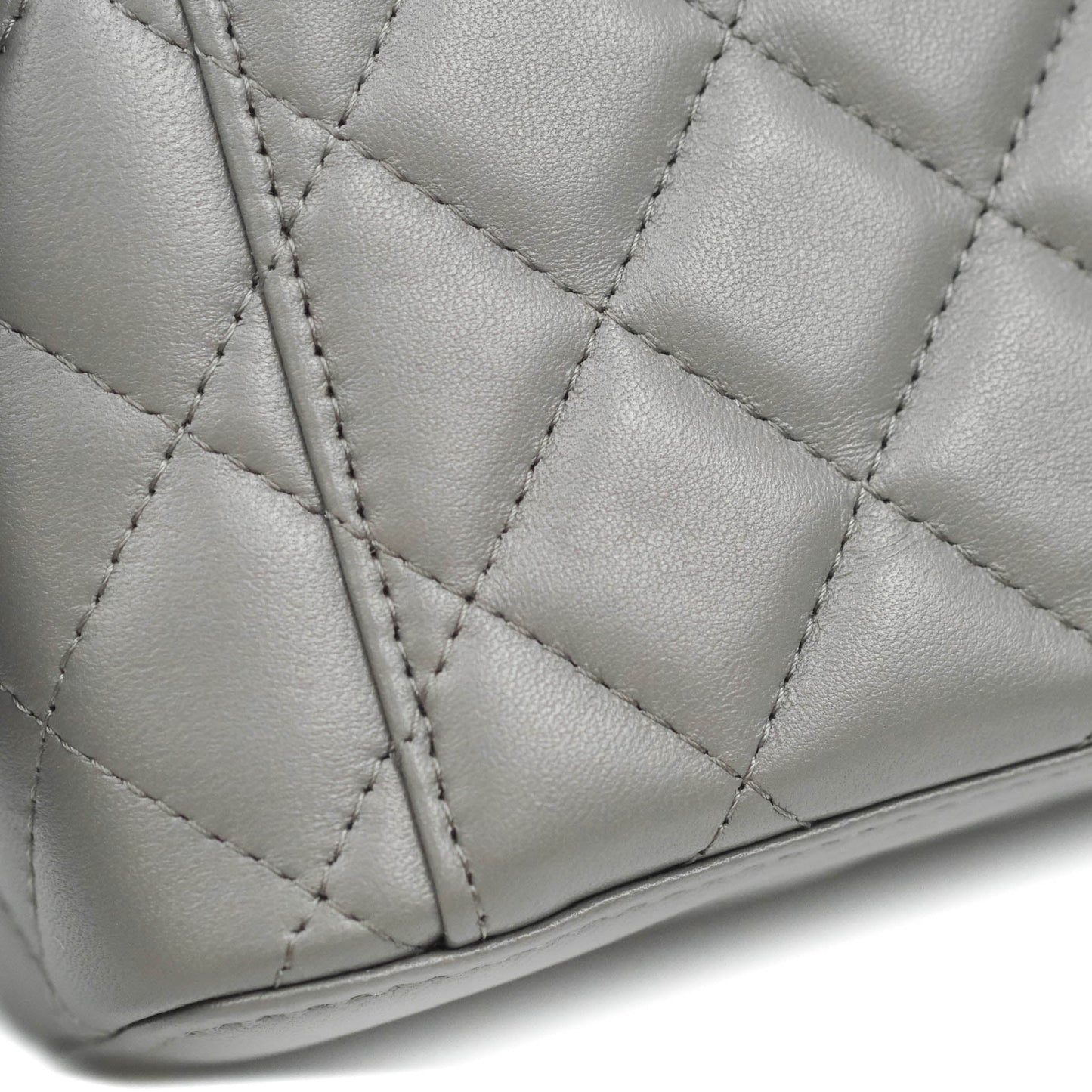 Chanel Vanity Rectangular Top Handle Grey Lambskin Gold Hardware