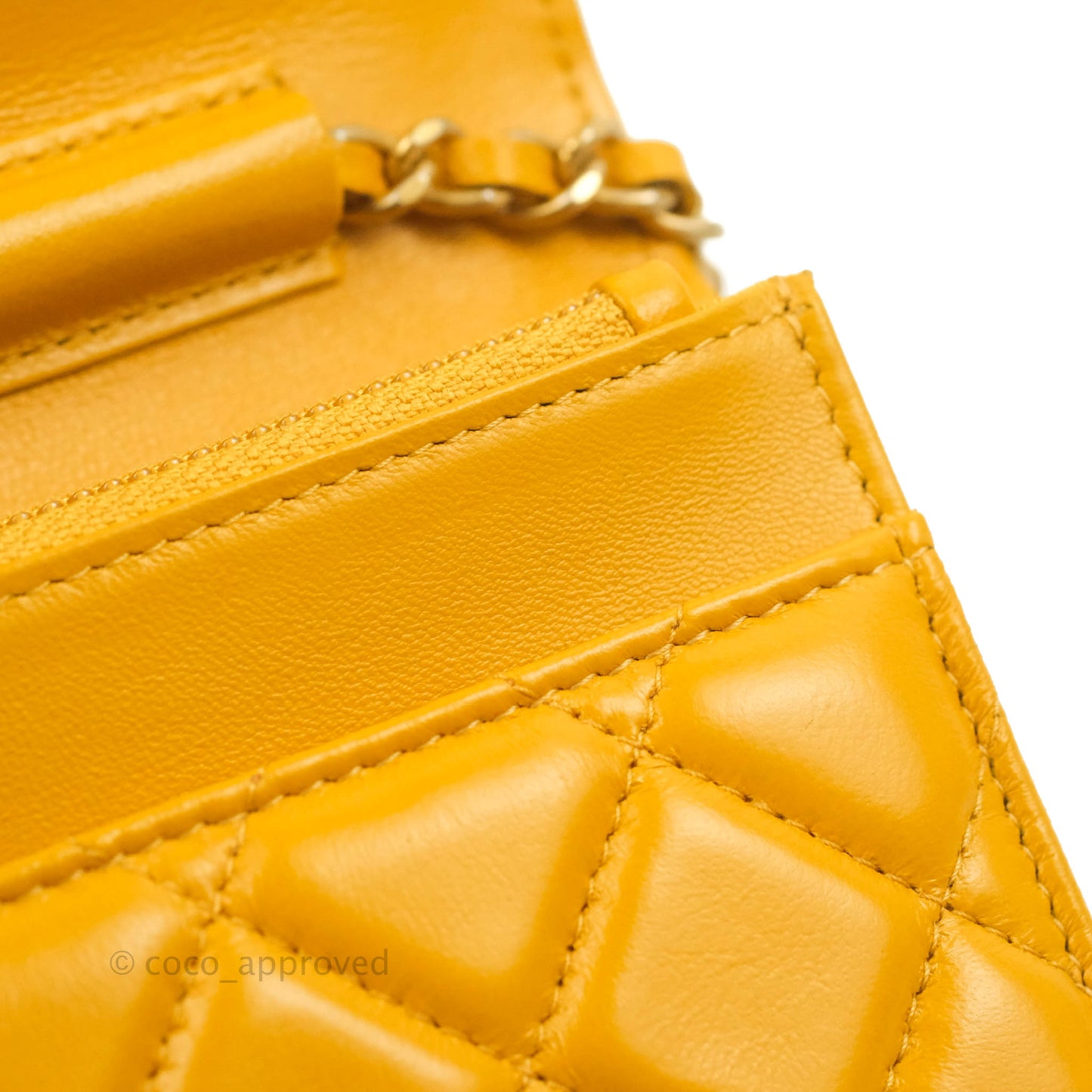 Chanel Quilted Classic Chain Around WOC Yellow Lambskin Aged Gold Hardware