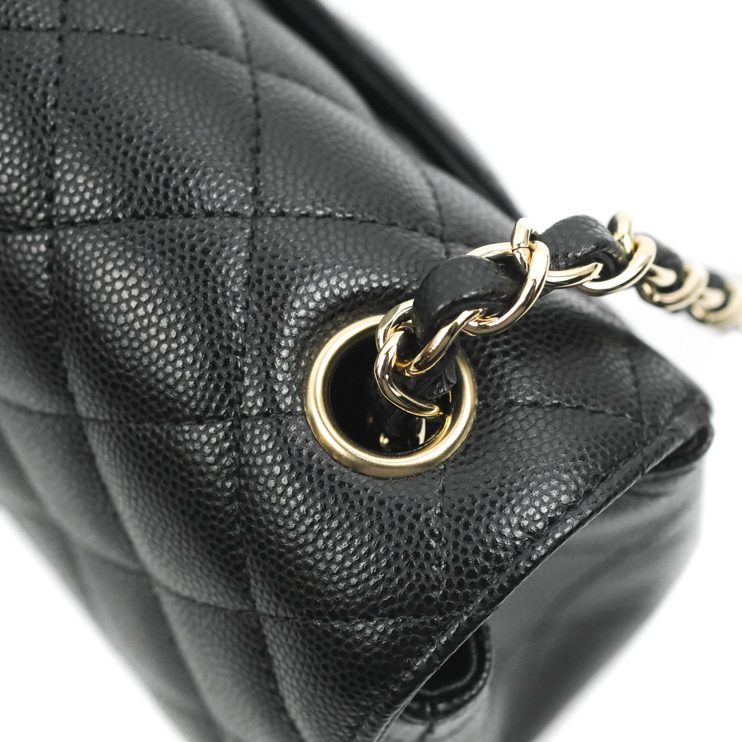 Chanel Quilted Mini Rectangular Flap Black Caviar Light Gold Hardware 17C