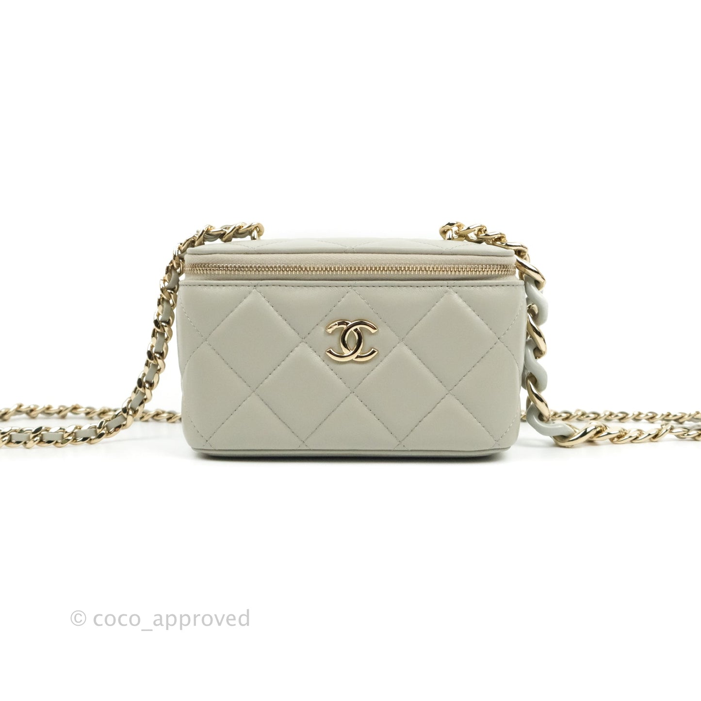 Chanel Resin Elegant Chain Vanity Case Grey Lambskin Gold Hardware