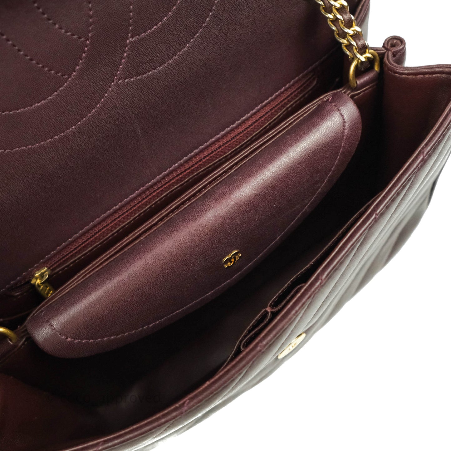 Chanel CC Signature Flap Bag Diagonal Burgundy Calfskin Aged Gold Hardware