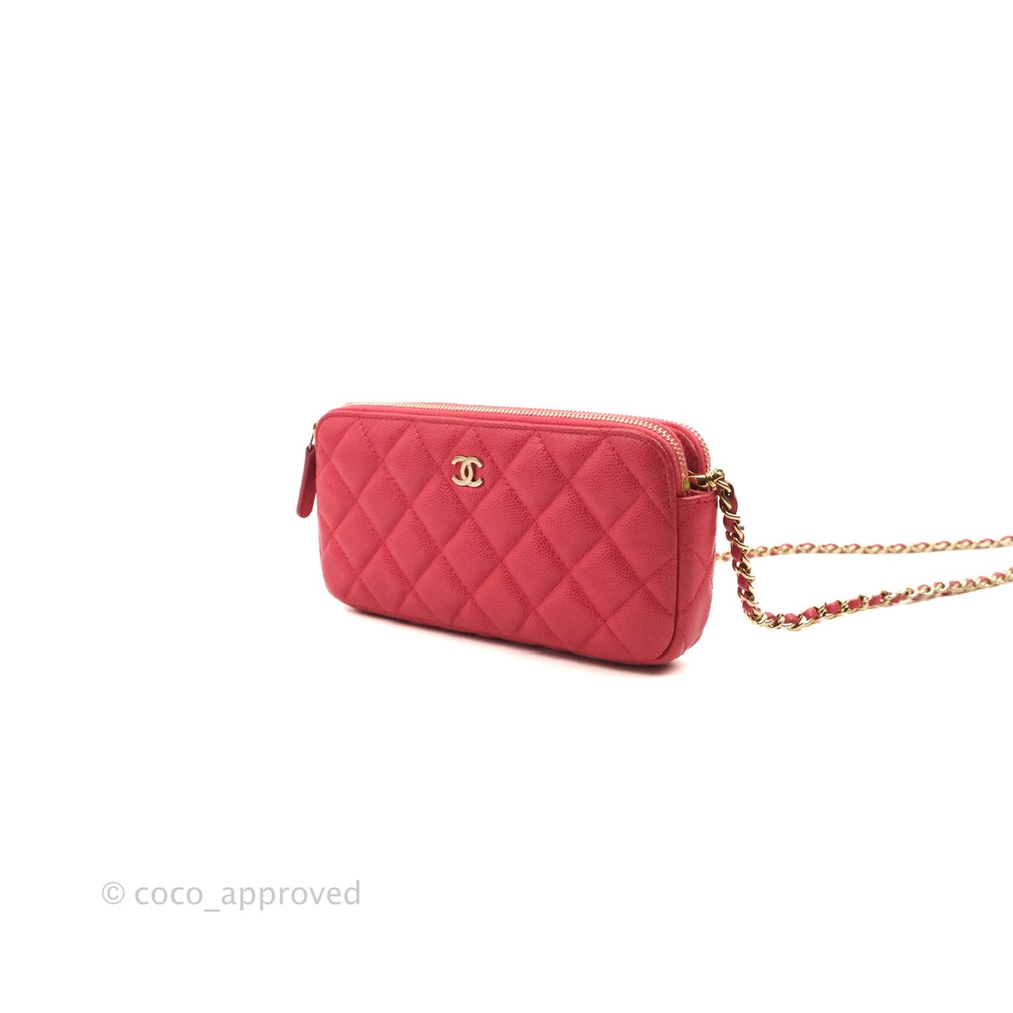 Chanel Quilted Clutch With Chain Pink Caviar Gold Hardware