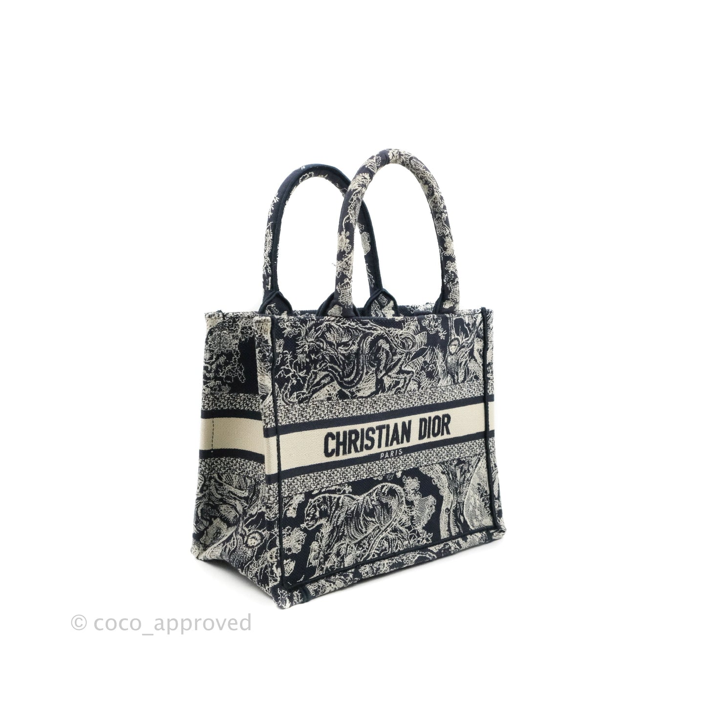 Christian Dior New Small Embroidered Toile De Jouy Navy Canvas Book Tote