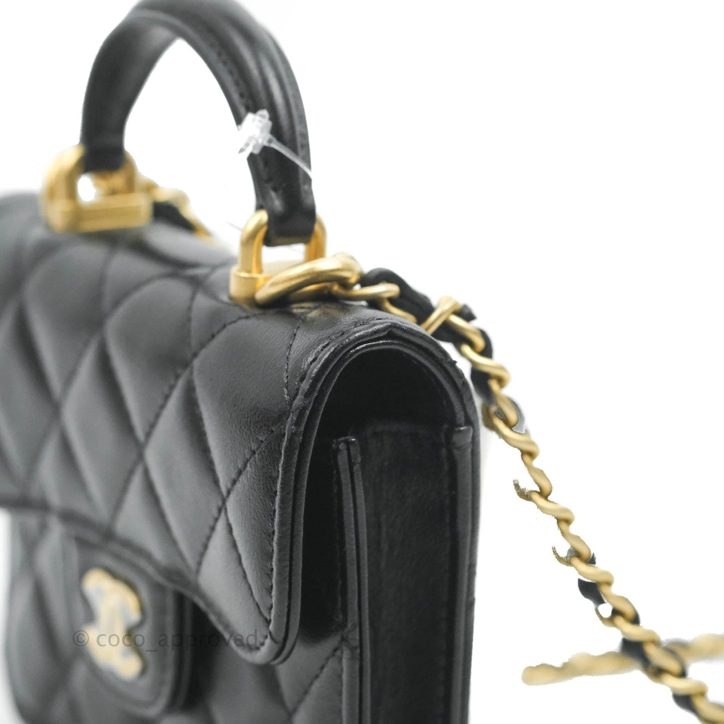 Chanel Flap Coin Purse With Chain Black Lambskin Aged Gold Hardware