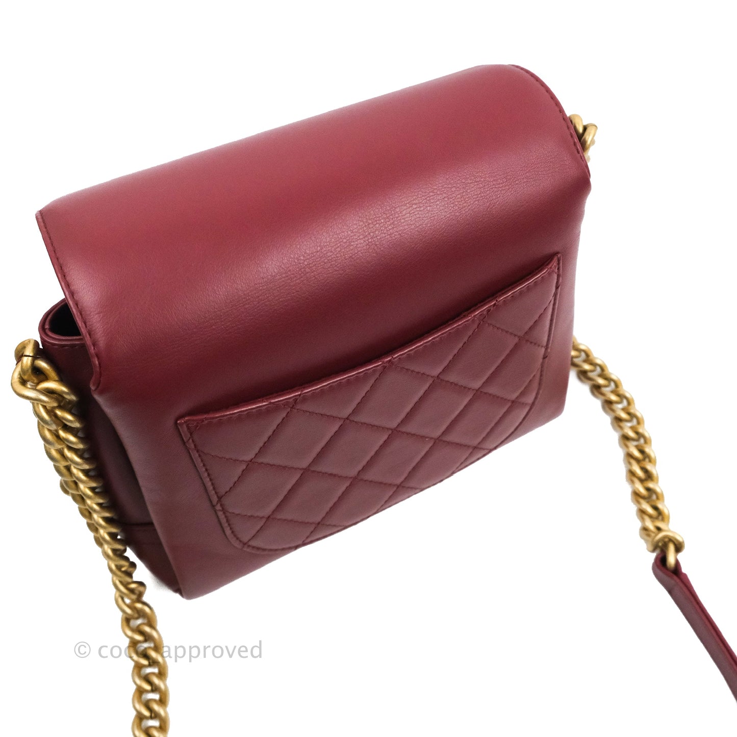 Chanel Flap Bag Dark Red Calfskin Aged Gold Hardware