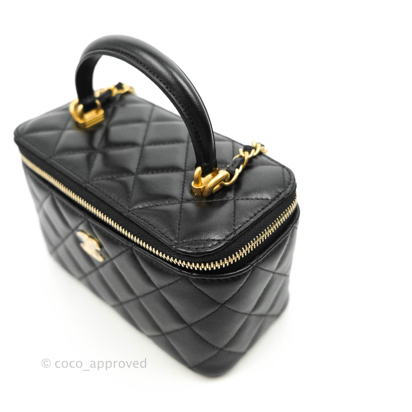 Chanel Vanity Rectangular Top Handle Black Lambskin Gold Hardware