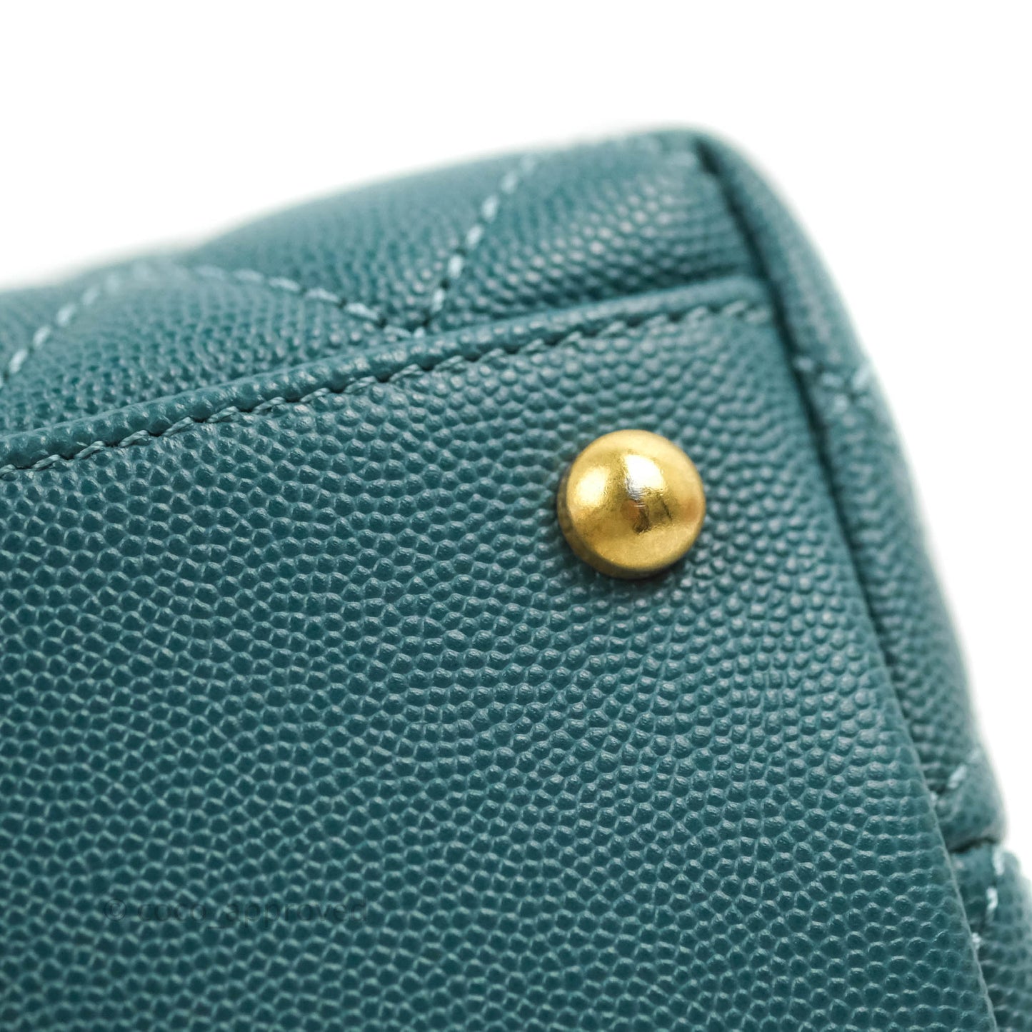 Chanel Medium Coco Handle Quilted Teal Caviar Lizard Handle Aged Gold Hardware