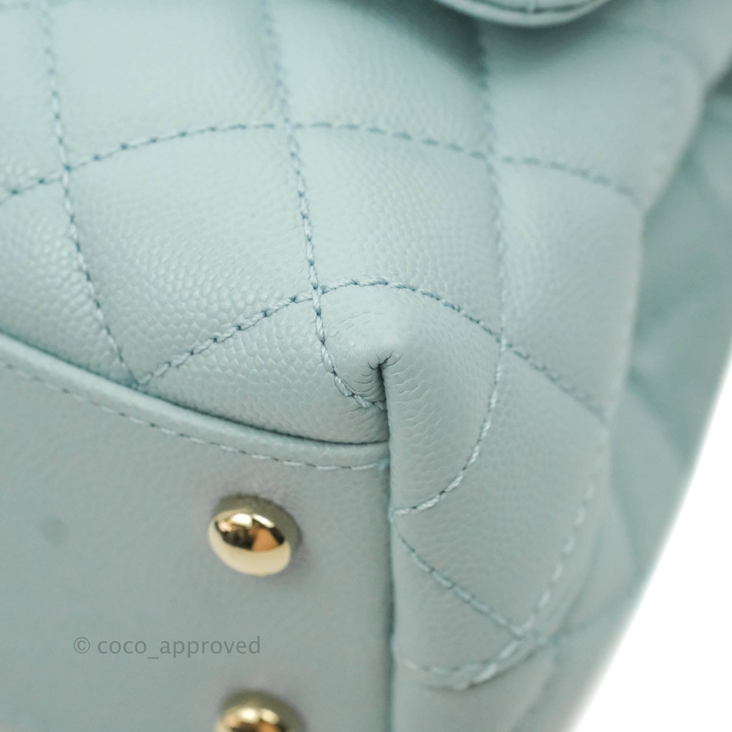 Chanel Small Coco Handle Quilted Light Blue Caviar Gold Hardware