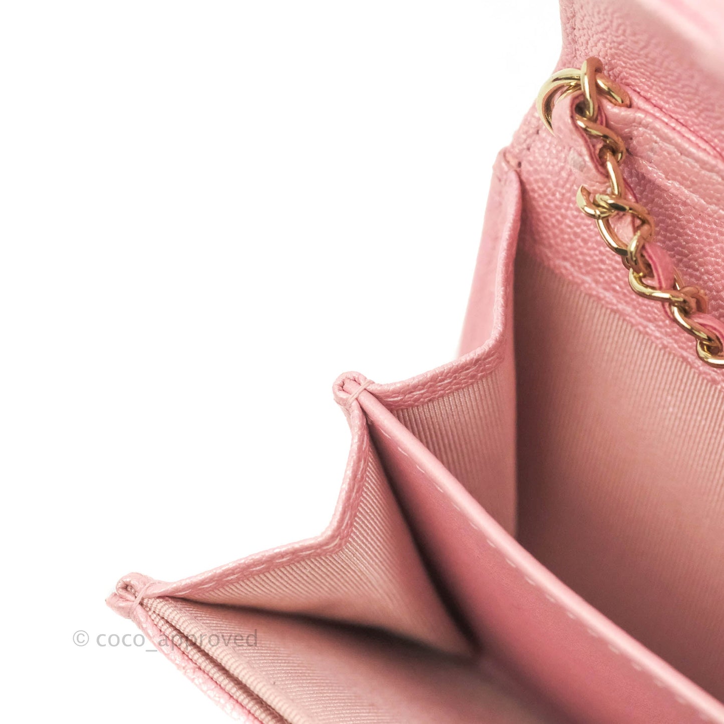 Chanel Mini Wallet With Chain Iridescent Pink Caviar Gold Hardware 19S