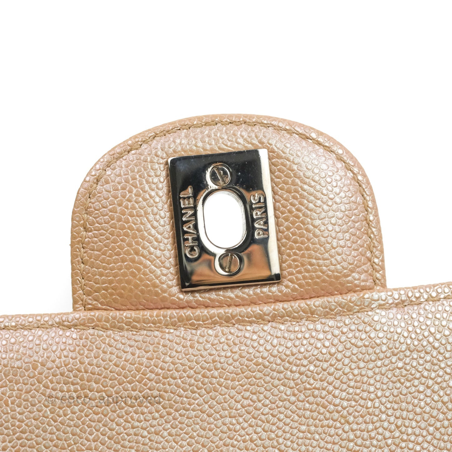 Chanel Quilted Mini Rectangular Flap Iridescent Pink Rose Gold Silver Hardware 17B