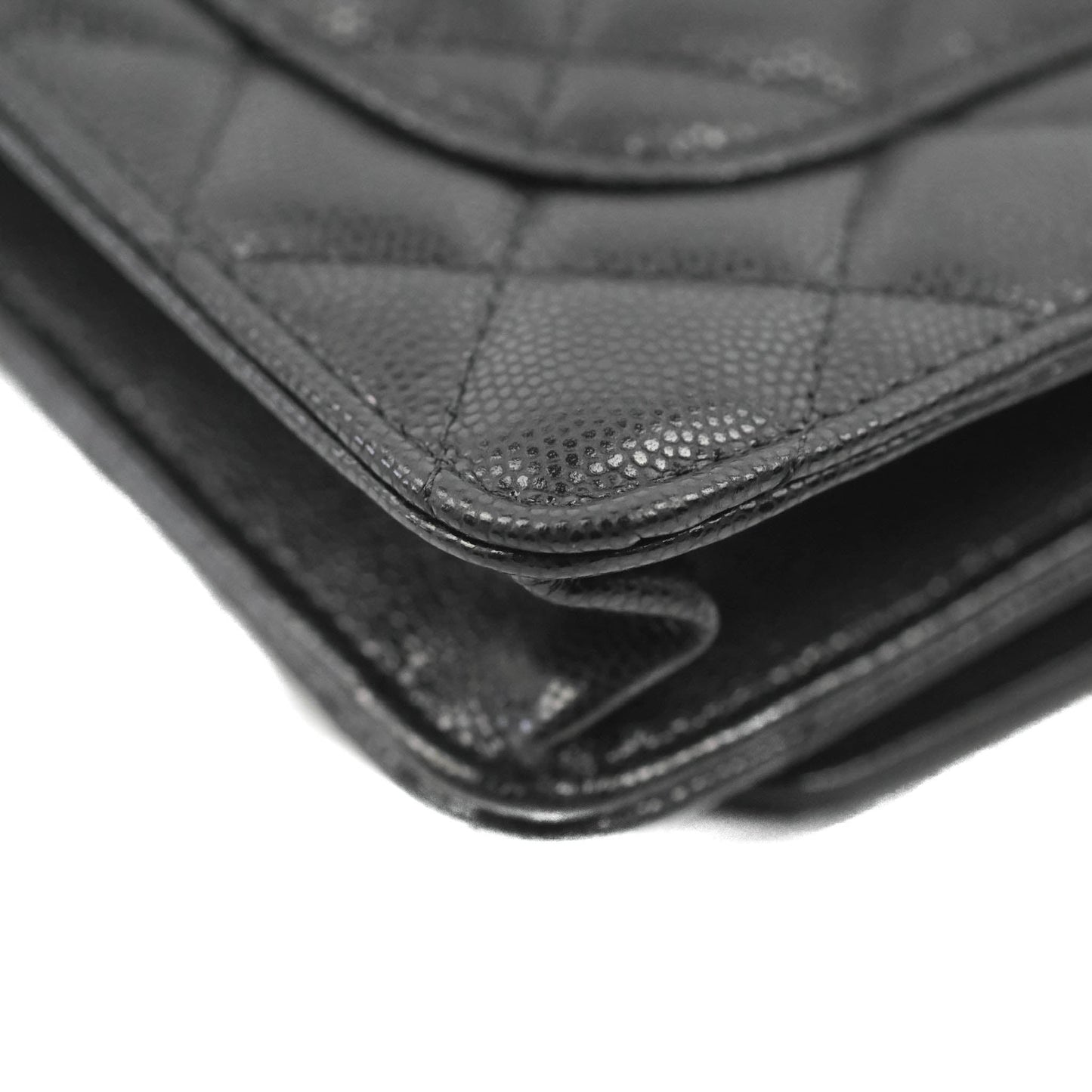 Chanel Quilted Gold CC Coin Wallet on Chain WOC Black Caviar Gold Hardware