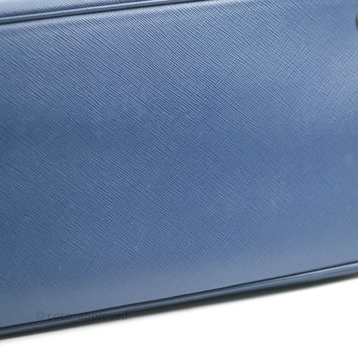 Prada Double Zip Lux Saffiano Dark Blue Large Tote Bag