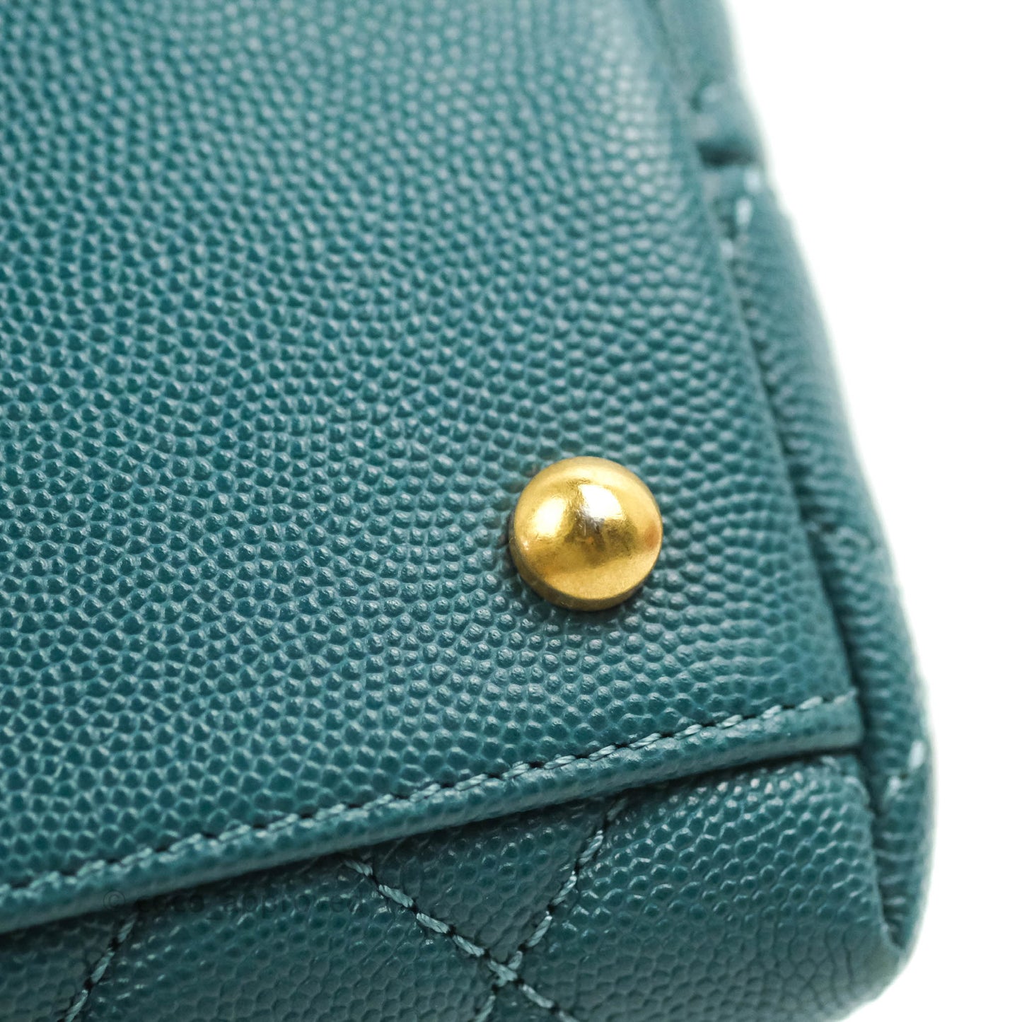 Chanel Medium Coco Handle Quilted Teal Caviar Lizard Handle Aged Gold Hardware