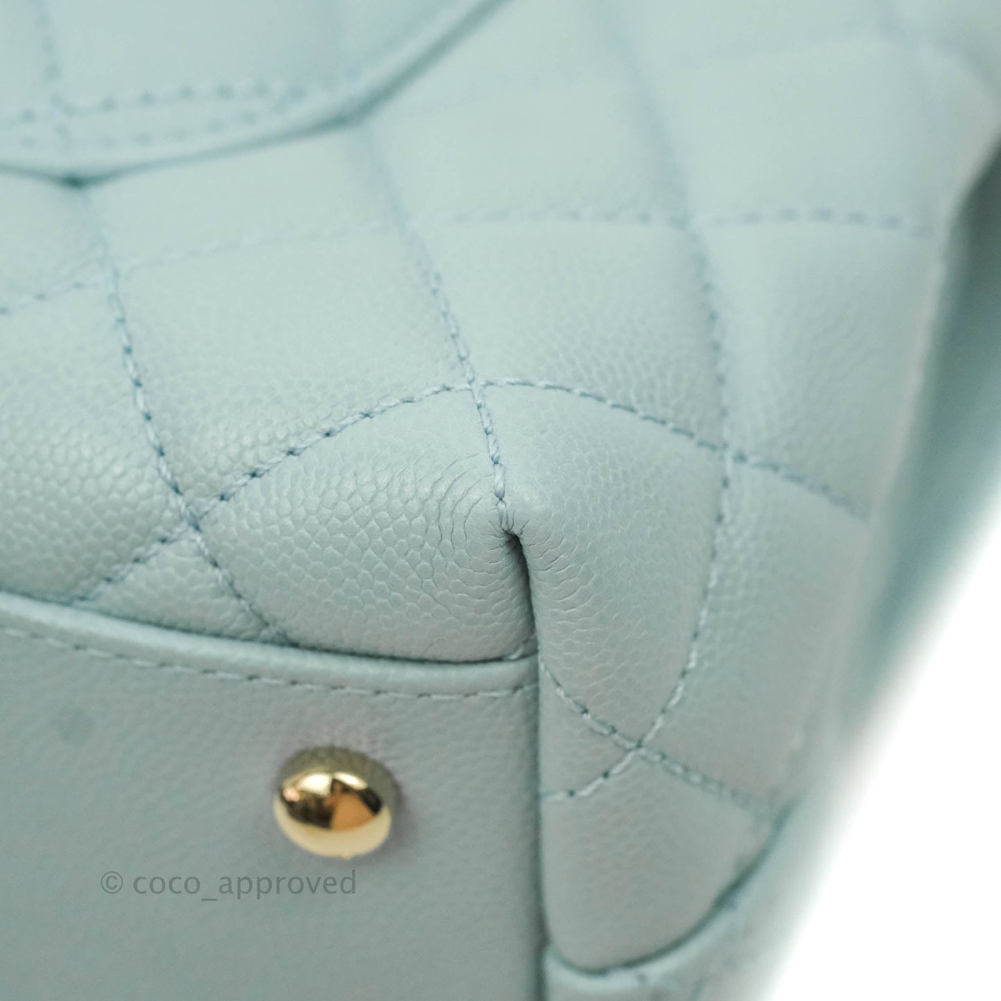 Chanel Small Coco Handle Quilted Light Blue Caviar Gold Hardware