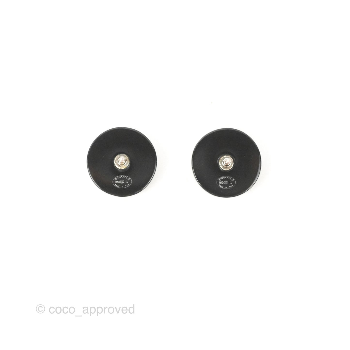 Chanel Round Black Crystal CC Earrings 19C