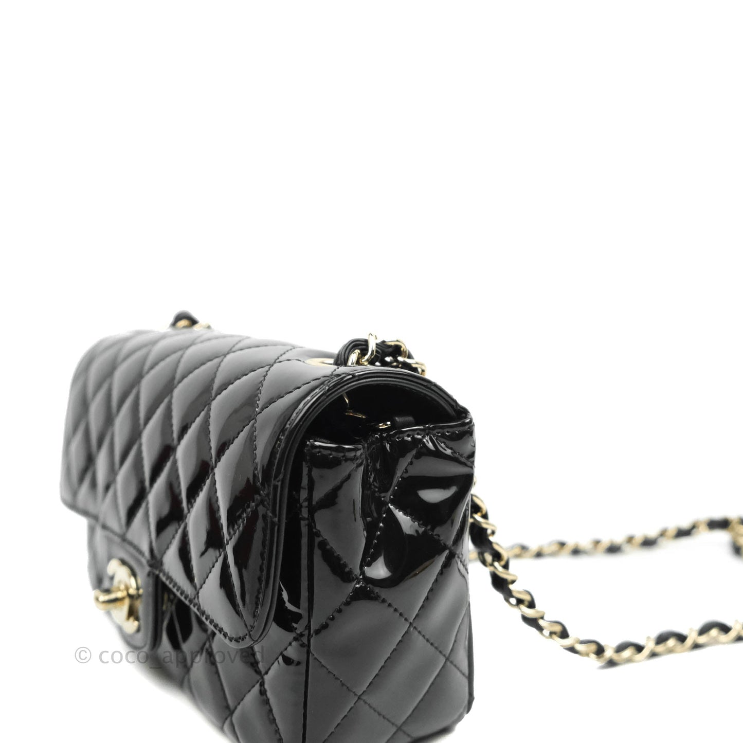 Chanel Quilted Mini Rectangular Flap Black Patent Gold Hardware