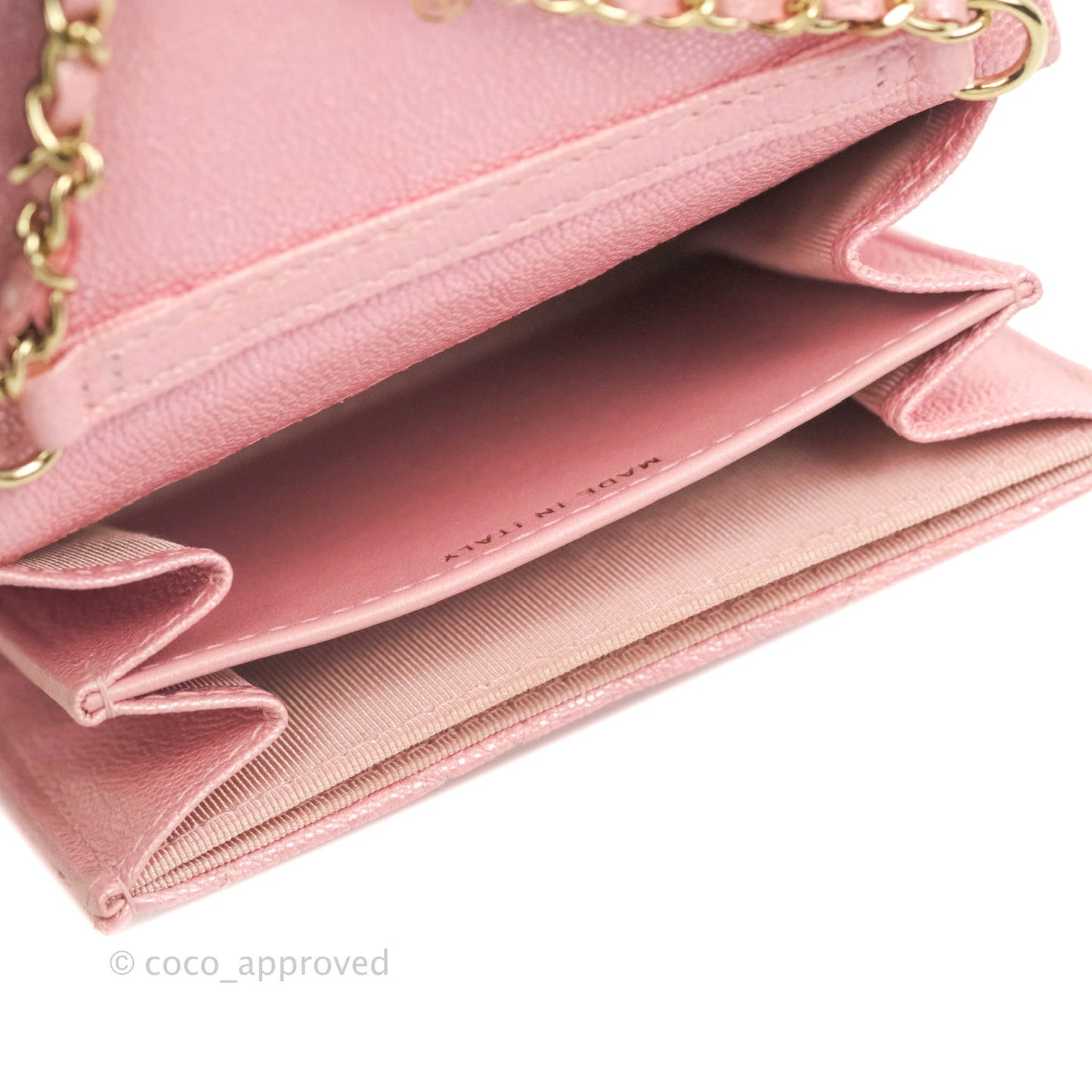 Chanel Mini Wallet With Chain Iridescent Pink Caviar Gold Hardware 19S