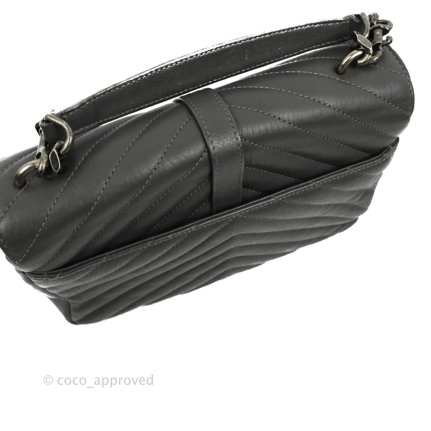 Saint Laurent Chevron Medium College Grey Chain Bag Ruthenium Hardware