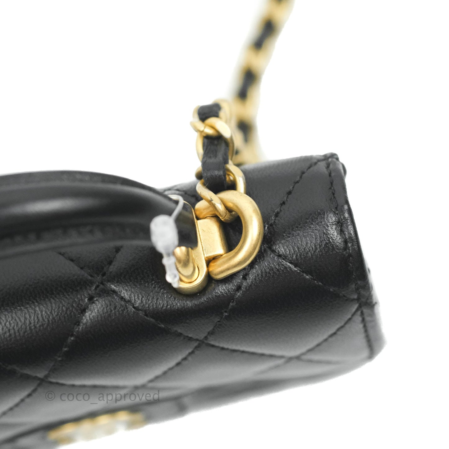 Chanel Flap Coin Purse With Chain Black Lambskin Aged Gold Hardware