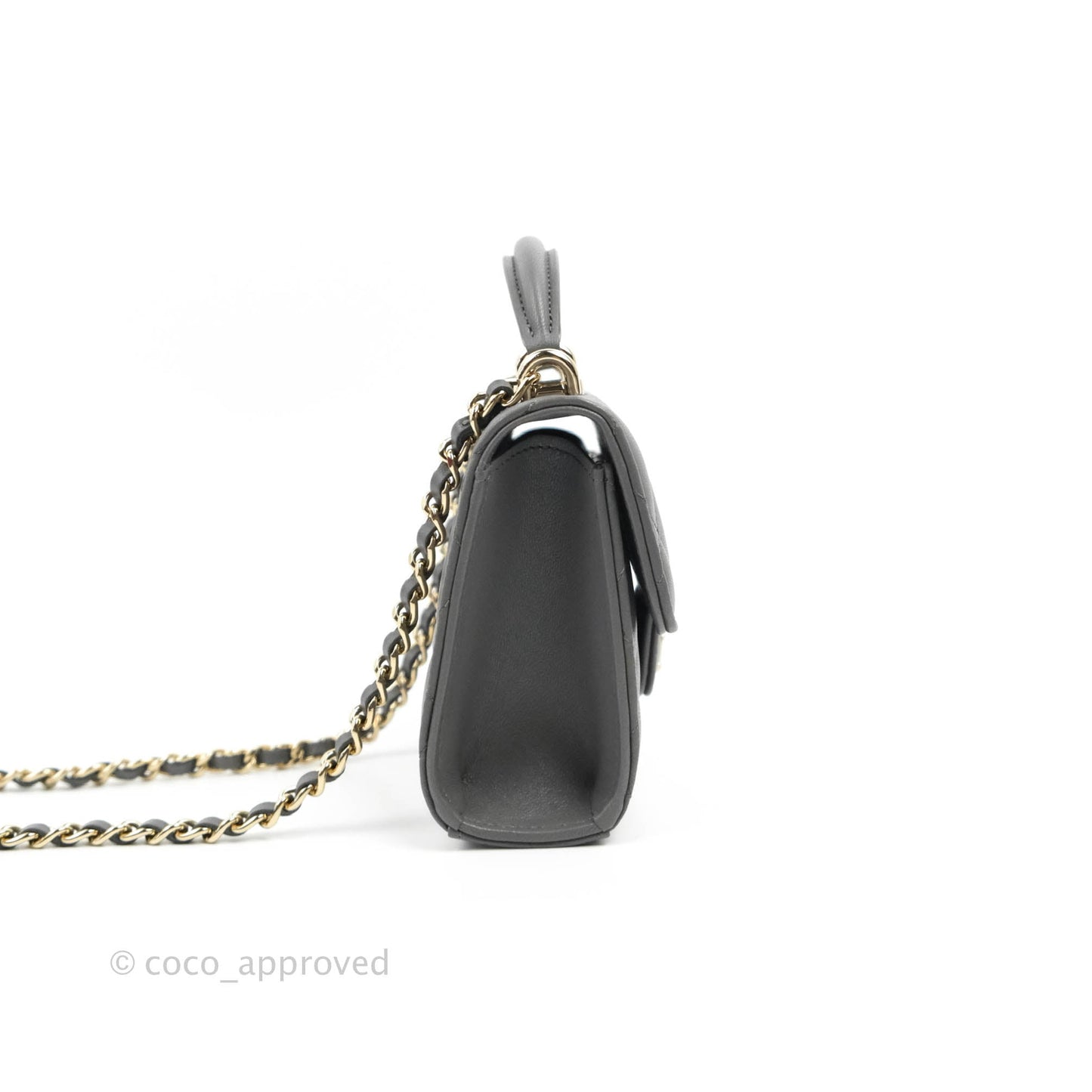 Chanel Mini Handle Clutch With Chain Grey Lambskin Gold Hardware