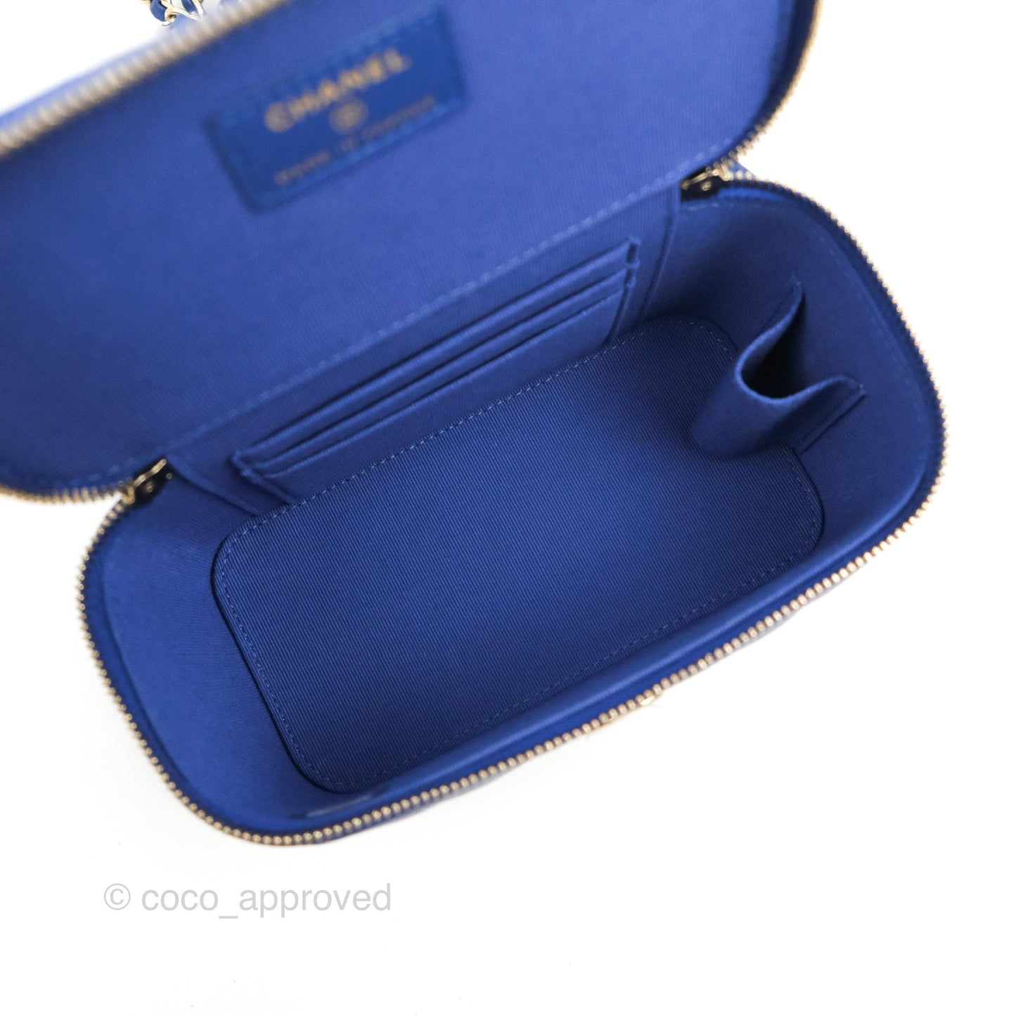 Chanel Vanity Rectangular Top Handle Blue Lambskin Gold Hardware