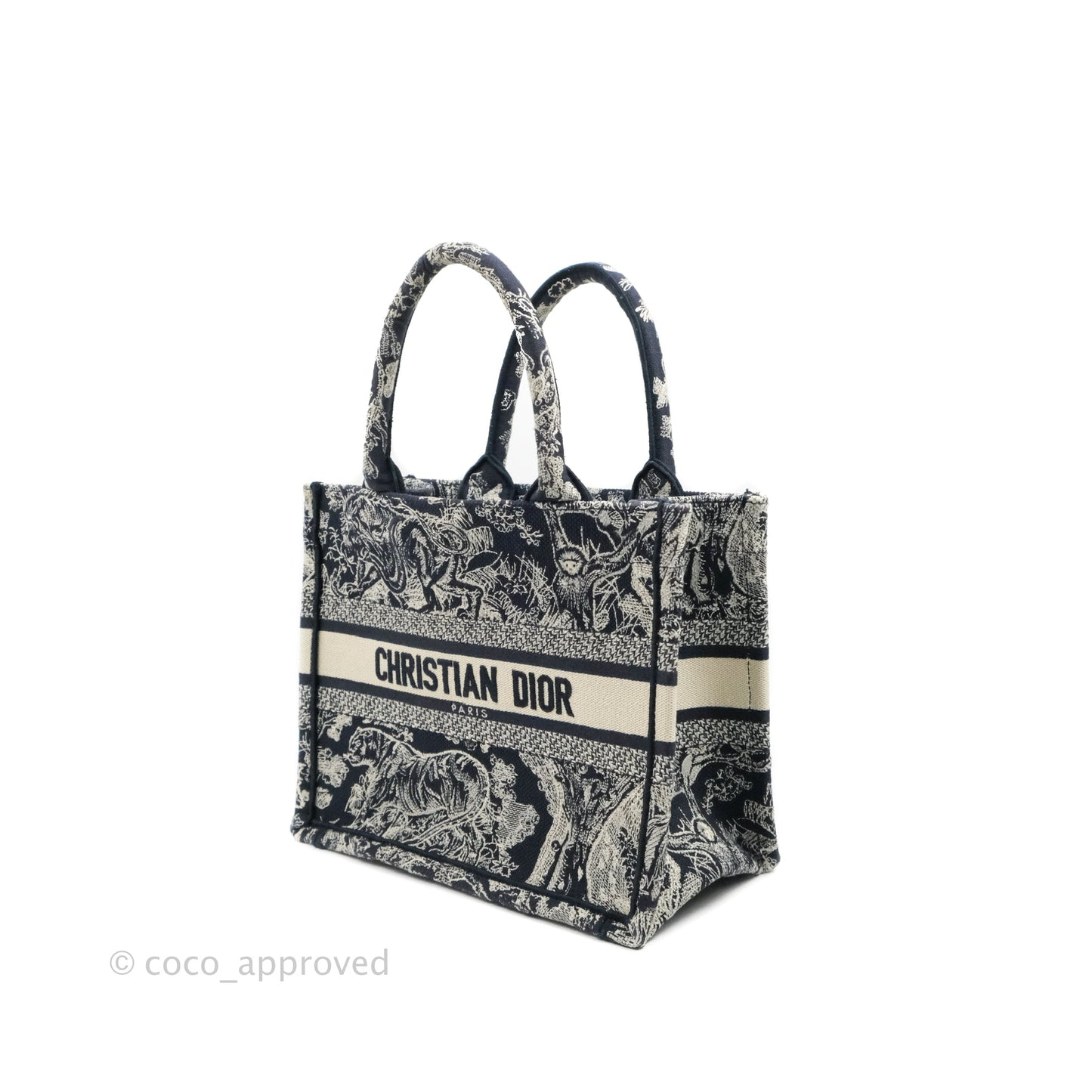 Christian Dior New Small Embroidered Toile De Jouy Navy Canvas Book Tote