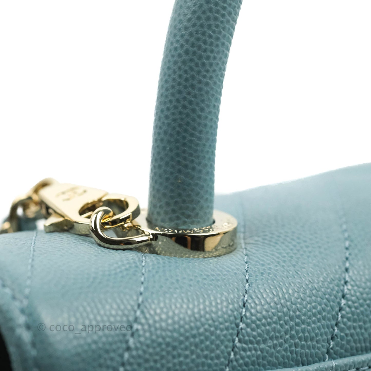 Chanel Small Coco Handle Chevron Blue Caviar Gold Hardware