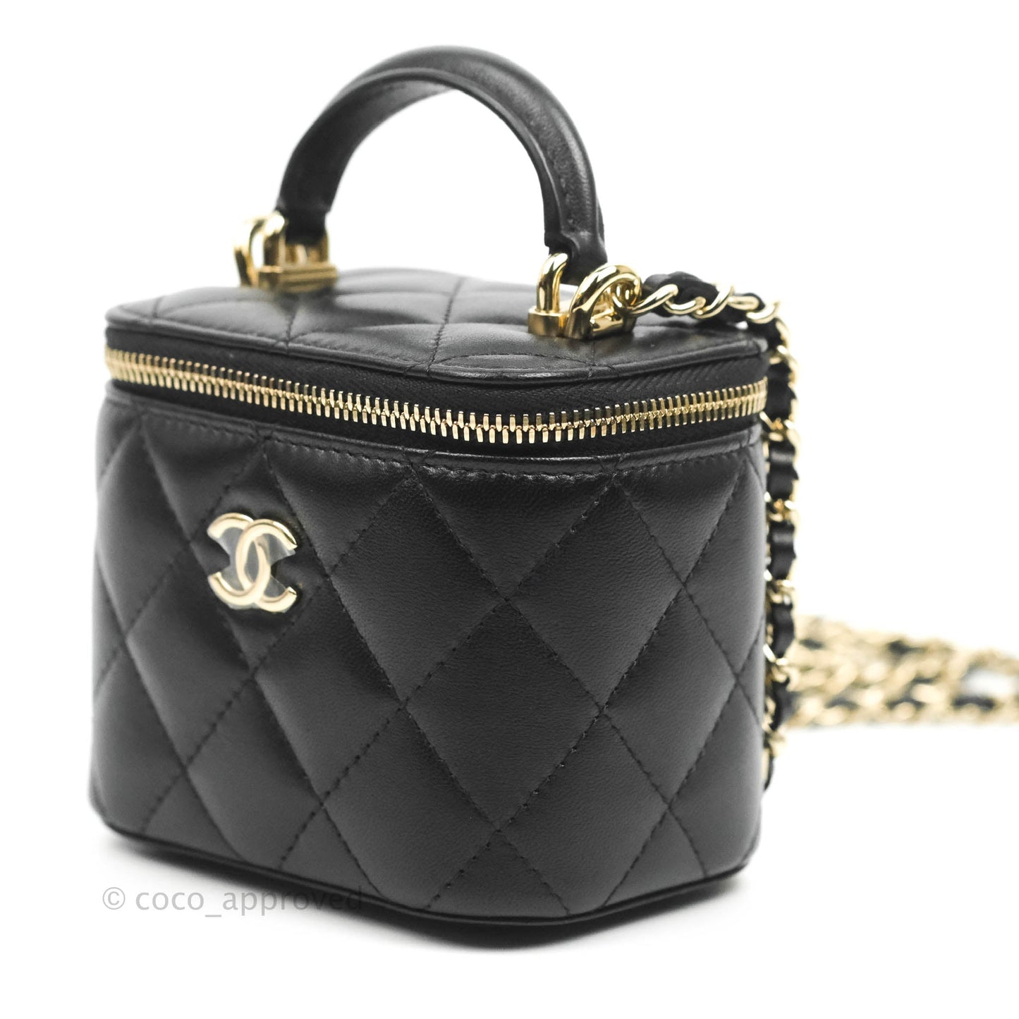 Chanel Mini Top Handle Vanity With Chain Black Lambskin Gold Hardware