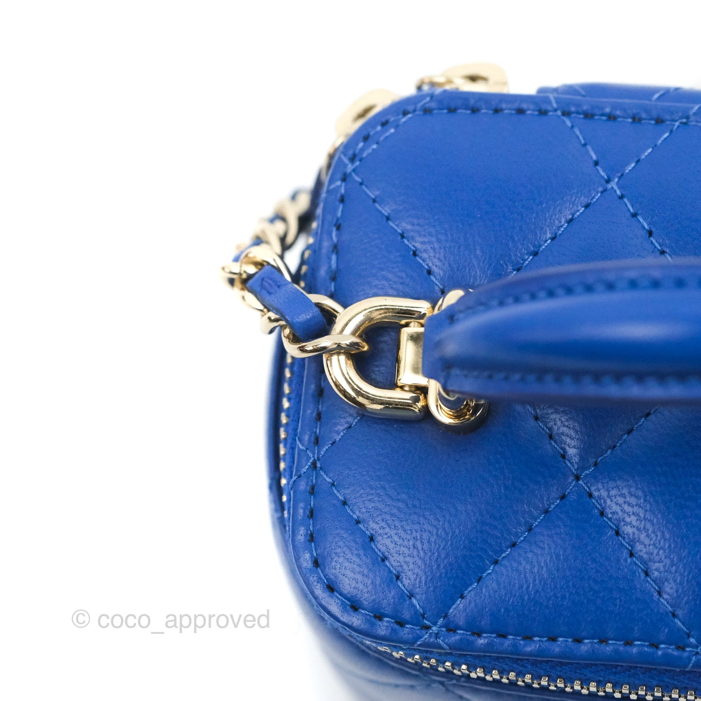 Chanel Mini Top Handle Vanity With Chain Blue Lambskin Gold Hardware
