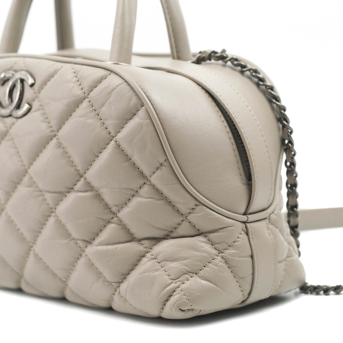 Chanel Quilted Small Coco Handle Bowling Bag Grey Aged Calfskin Ruthenium Hardware