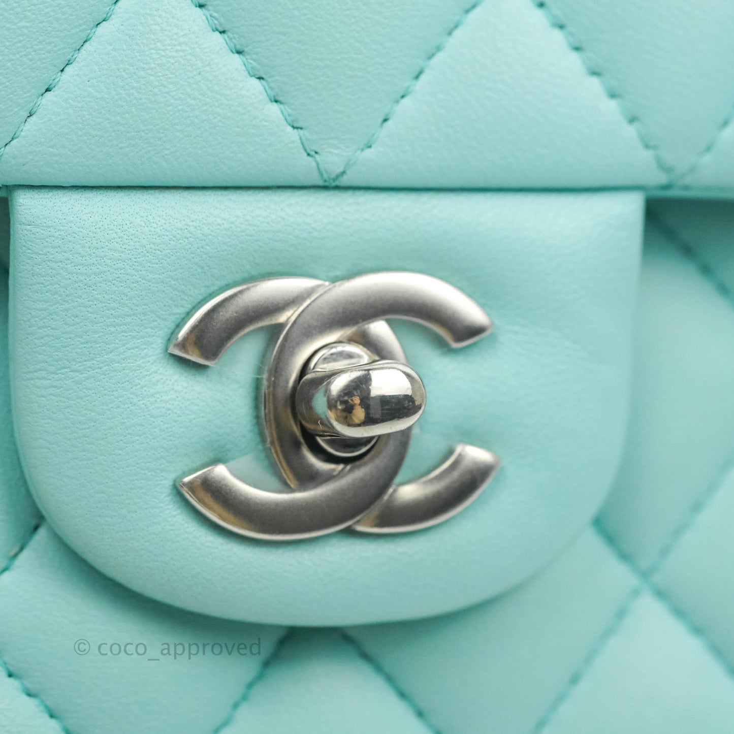 Chanel Small Classic Quilted Flap Tiffany Blue Lambskin Silver Hardware