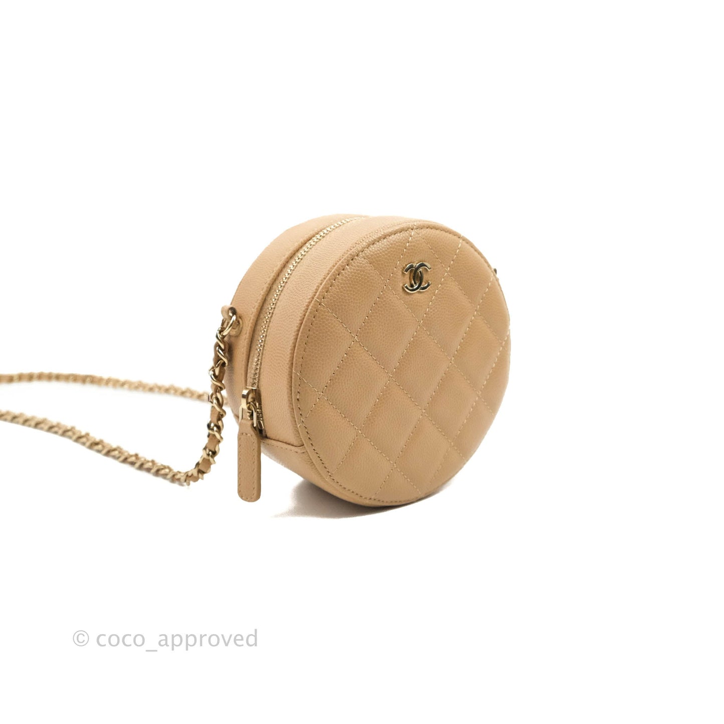 Chanel Round Circle Bag Dark Beige Caviar Light Gold Hardware