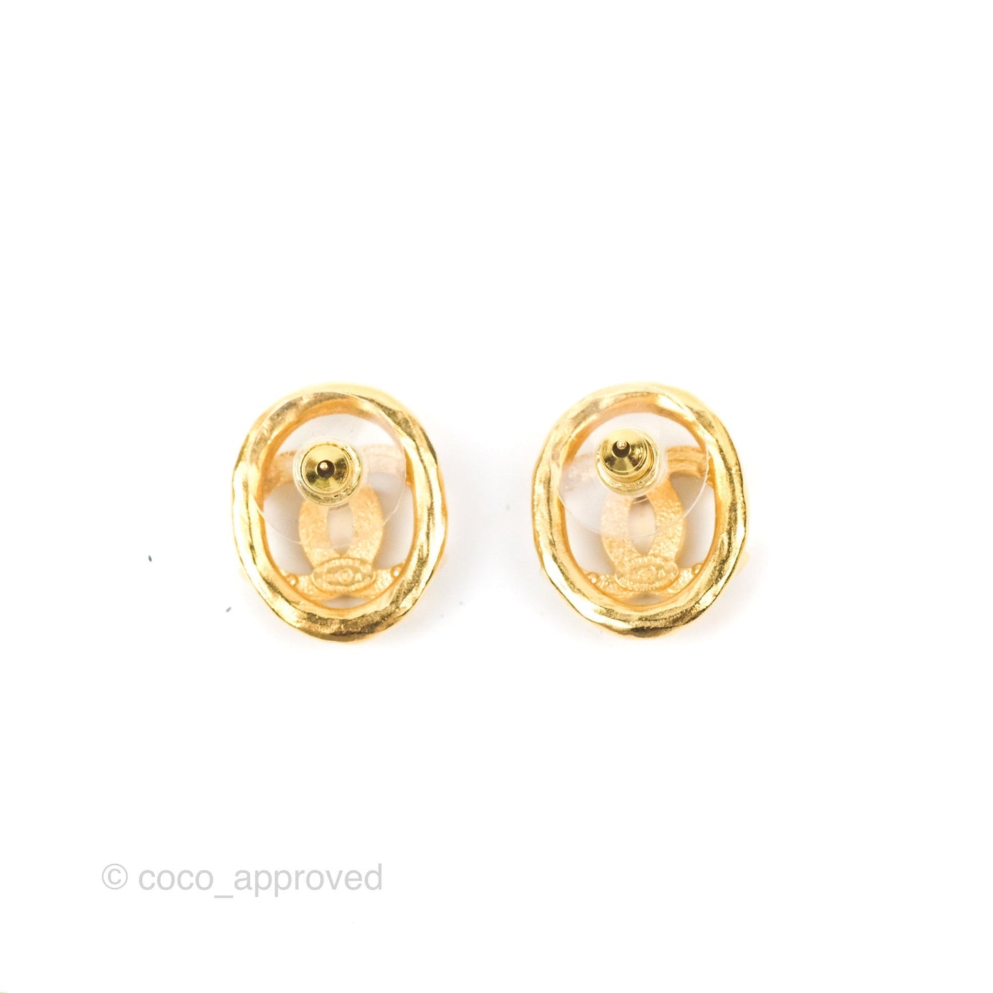 Chanel Oval CC Crystal Earrings Gold Tone 22A