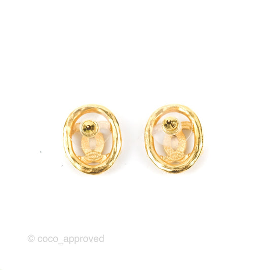 Chanel Oval CC Crystal Earrings Gold Tone 22A