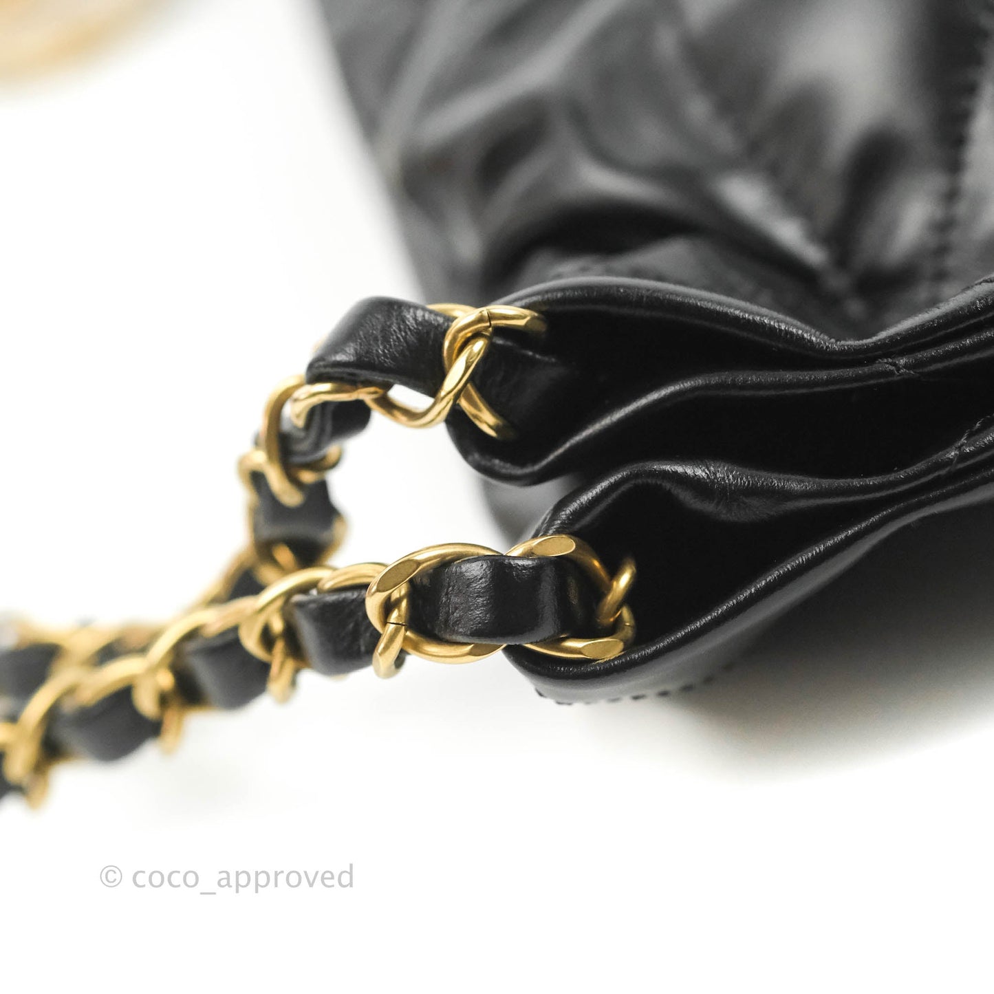 Chanel 22 Small Black Shiny Calfskin Aged Gold Hardware