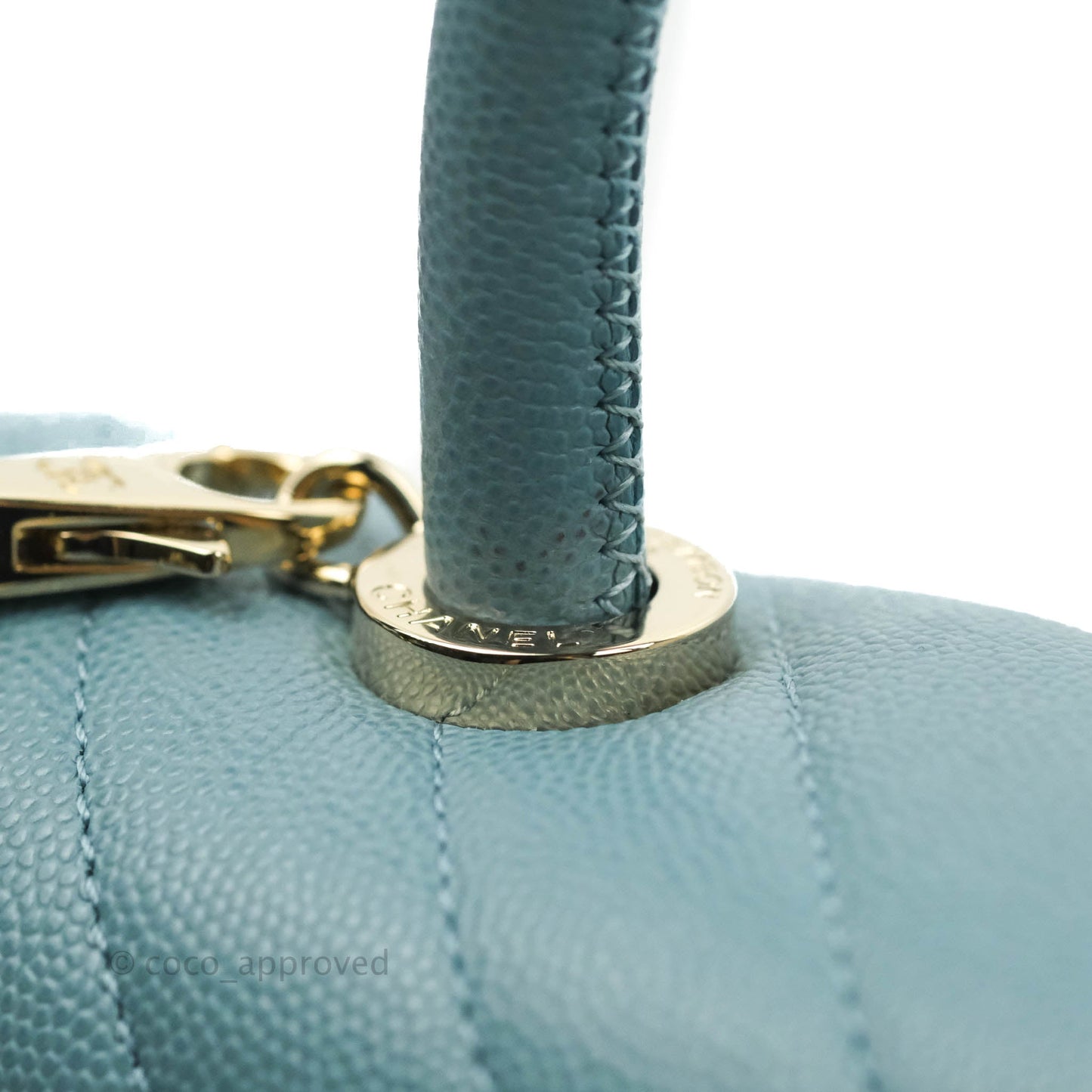 Chanel Small Coco Handle Chevron Blue Caviar Gold Hardware