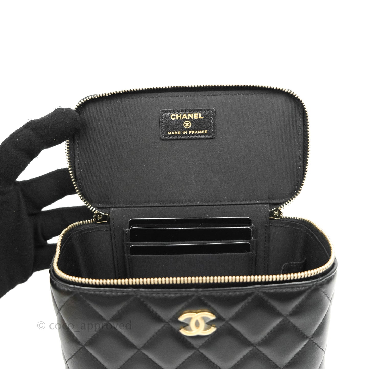 Chanel Vanity Rectangular Top Handle Black Lambskin Gold Hardware