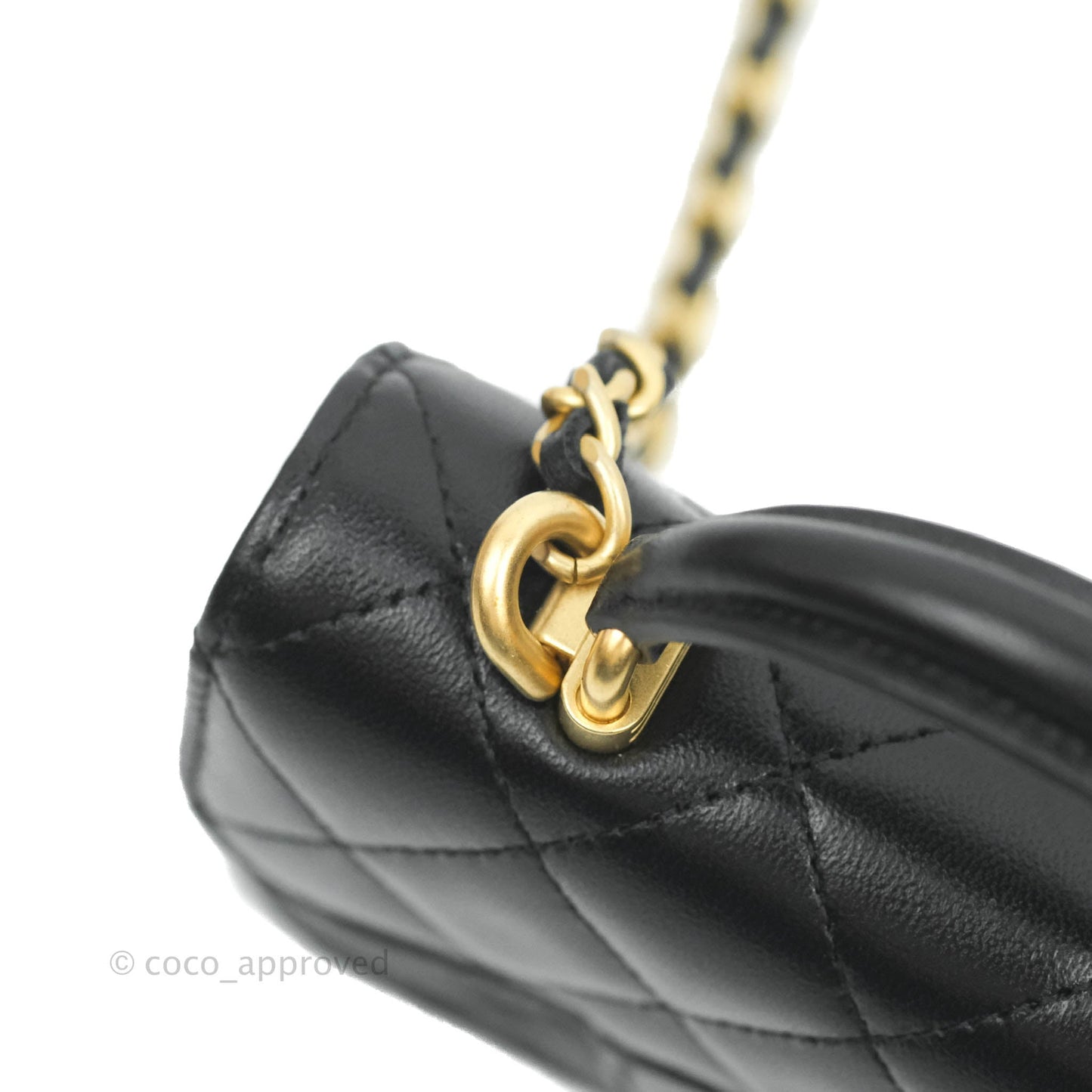 Chanel Flap Coin Purse With Chain Black Lambskin Aged Gold Hardware
