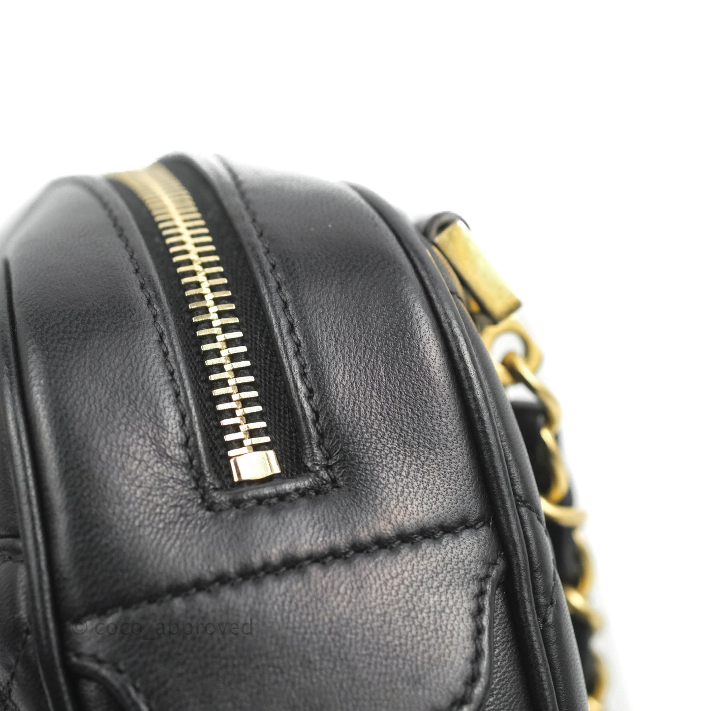 Chanel Quilted Camera Case Bag Black Lambskin Aged Gold Hardware